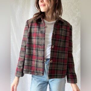 Vintage Red Grey Plaid Jacket Tartan Button Front Coat Sag Harbor 90s